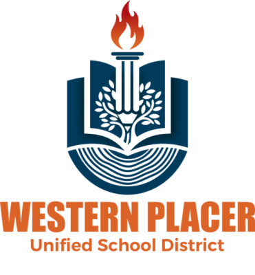 Blue shield with an open book and flame on top, accompanied by orange text below.