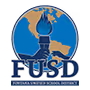 Logo featuring a hand holding a torch in front of a globe, with "FUSD" and "Fontana Unified School District" written below.