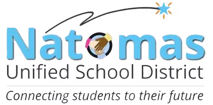 Natomas Unified School District logo with the phrase "Connecting students to their future," featuring a diverse hand circle and a shooting star.
