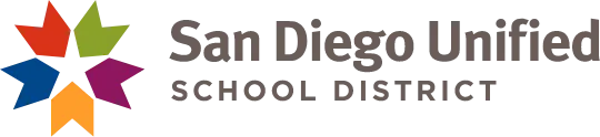 Logo of San Diego Unified School District with colorful star-shaped icons to the left.